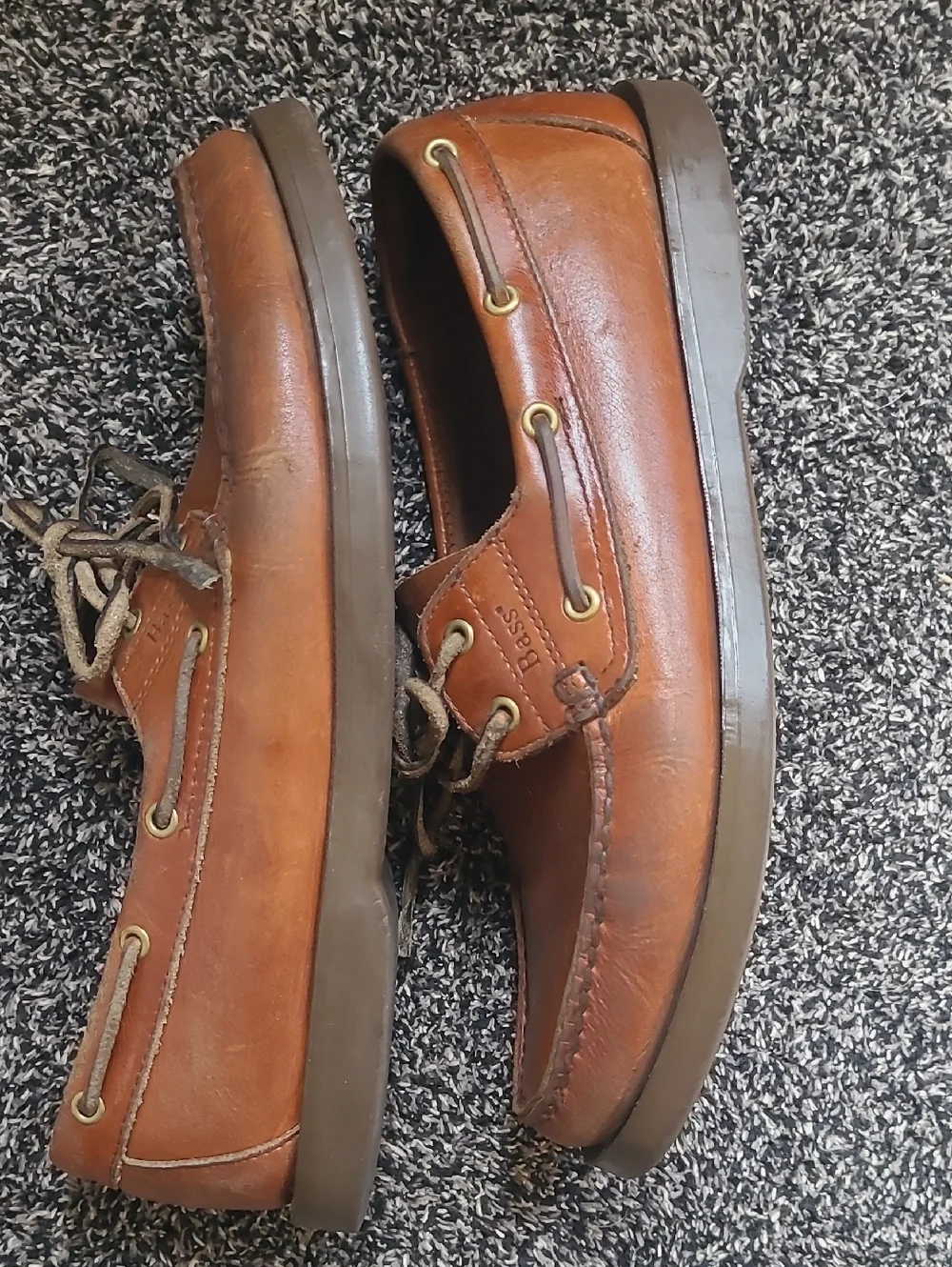 Vintage Bass Seafarer Leather Men's Boat/Deck Shoes, 2 Hole  Lace-Up Moc Toe